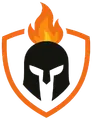 Spartan Fire Protection logo featuring a helmet with flames, symbolizing fire safety and monitoring services.