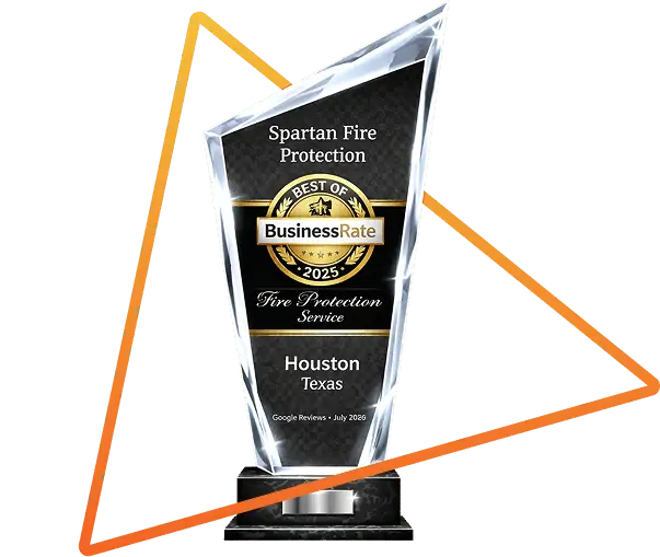 BusinessRate Best of 2025 award trophy for Spartan Fire Protection, fire protection service in Houston