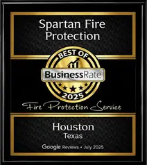 BusinessRate Best of 2025 award plaque for Spartan Fire Protection, fire protection service in Houston, Texas