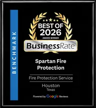 BusinessRate Best of 2026 award plaque for Spartan Fire Protection, fire protection service in Houston, Texas