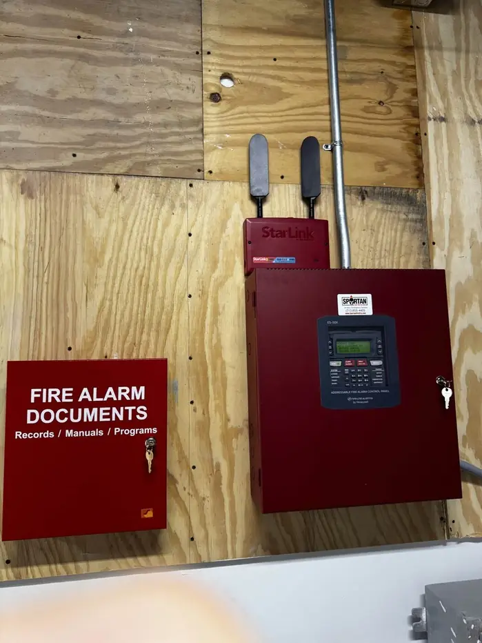 Newly installed fire alarm control panel and documents box