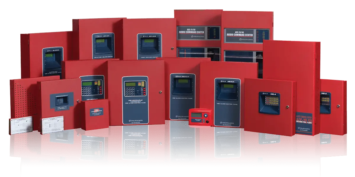#1 trusted houston fire alarm system company Group of red fire alarm control panels